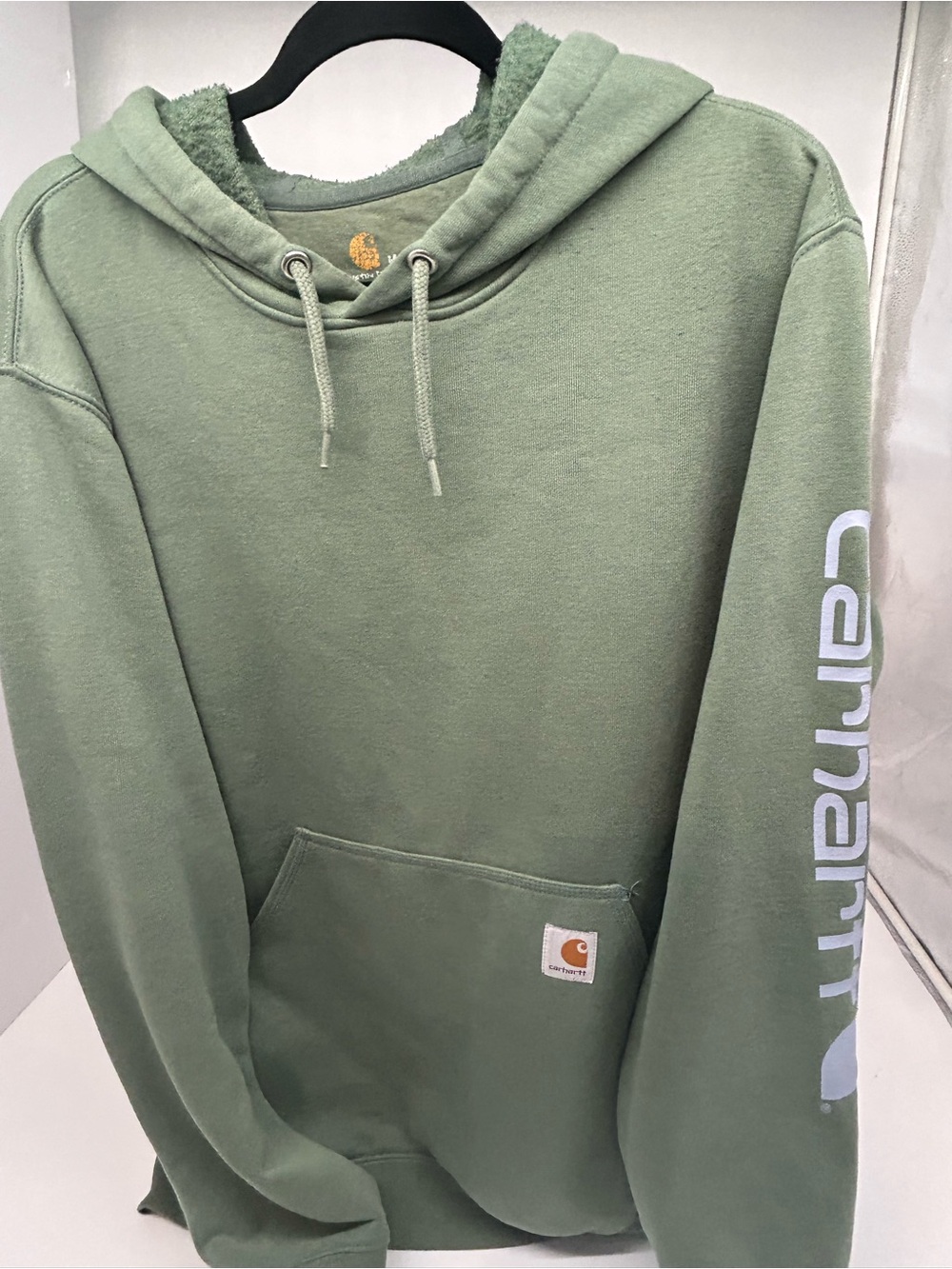 Carhartt Men’s Loose Fit Hooded  Sweatshirt - Sage Green Signature Sleeve M